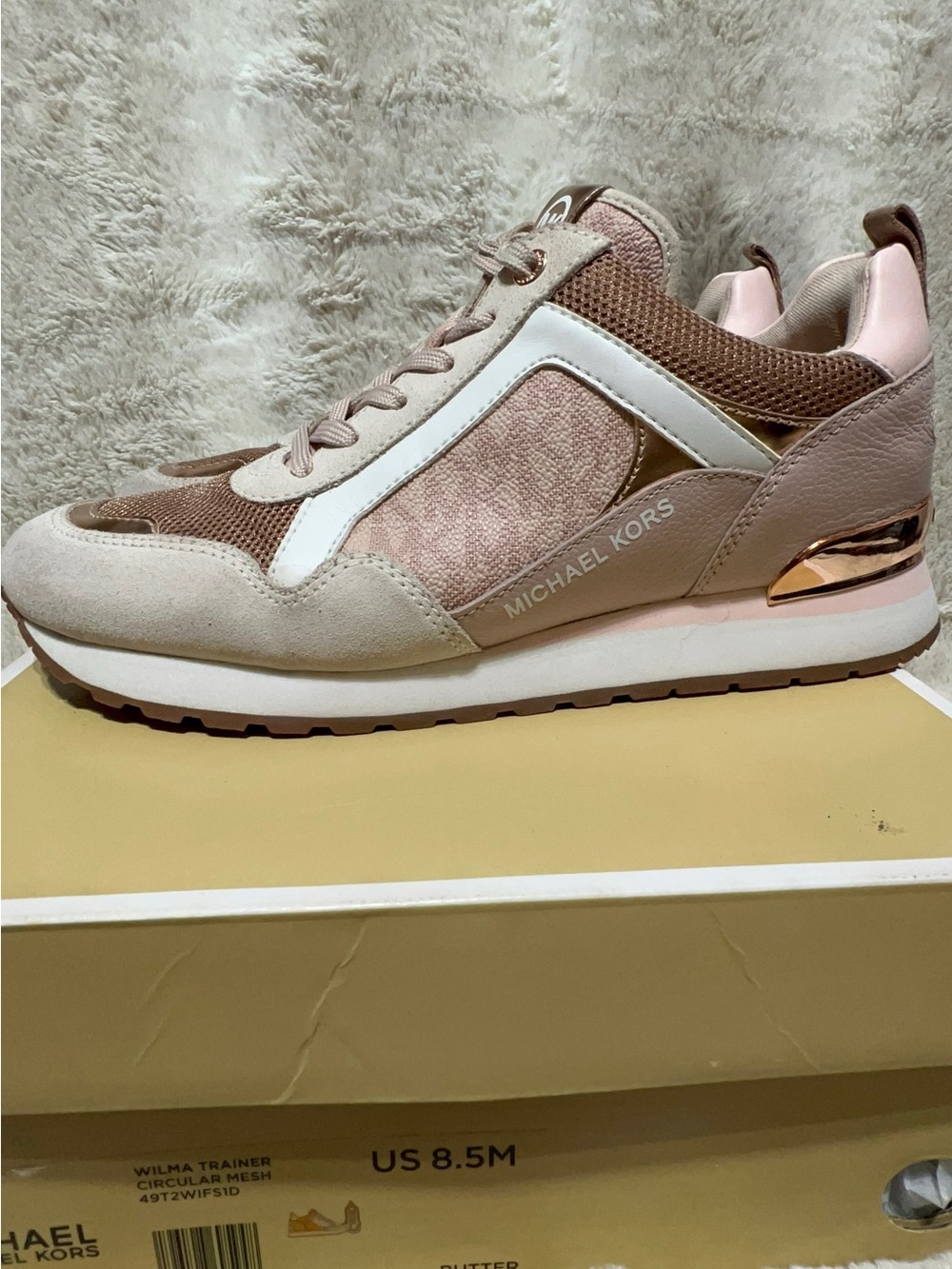 Michael Kors Women's Soft Pink and Rose Gold Wilma Trainer W 8.5